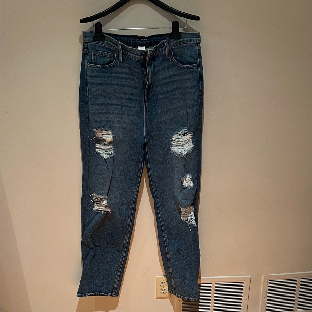 High rise distressed jeans